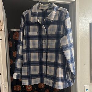 Lands' End Navy and White Plaid Shirt